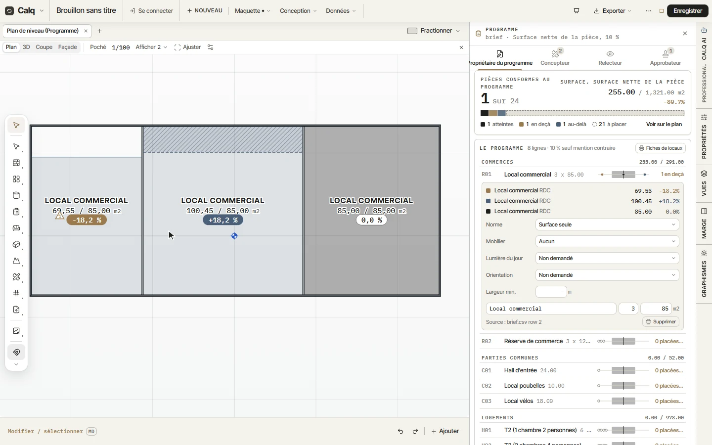 Le panneau après la modification : un commerce en deçà, un au-delà.